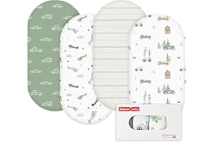 Gllquen Baby Bassinet Sheets 4 Pack, Breathable Cozy Fitted Mattress Sheet, Elastic Travel Crib Fashionable Pattern, Standard Cradle Safe Sheets for Baby Boys Girls 32"x16" (Car)