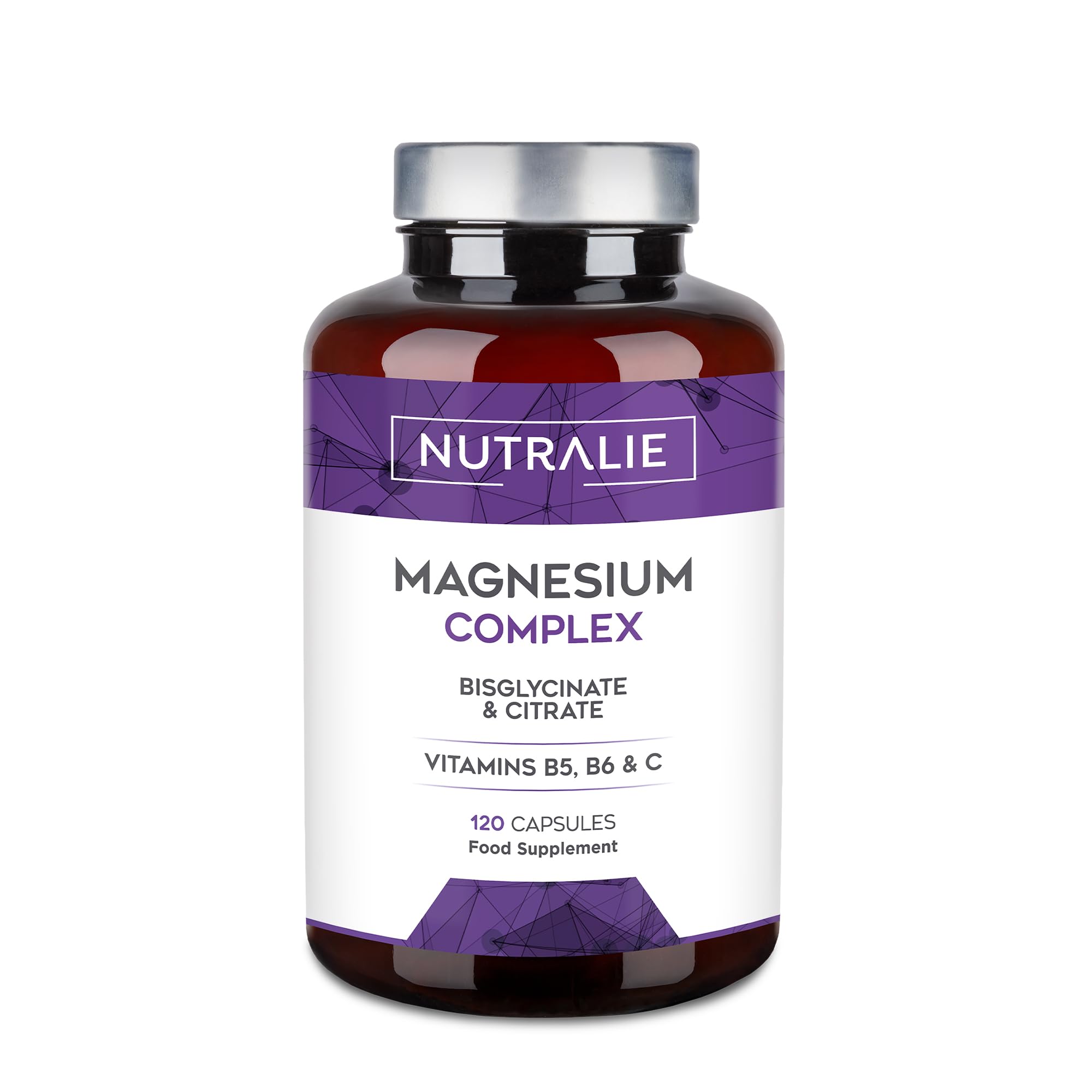 Magnesium Glycinate Complex - 2145mg Bisglycinate + Citrate - Magnesium Supplements - Vitamins B5 + B6 + C - 120 Capsules Vegan Nutralie