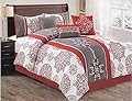 7 Piece Luxurious Burgundy Comforter Set for Queen Size Bed includes Quilted Comforter Bedskirt Pillows Shams Los Angeles Collection