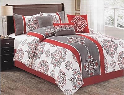 7 Piece Luxurious Burgundy Comforter Set for Queen Size Bed includes Quilted Comforter Bedskirt Pillows Shams Los Angeles Collection