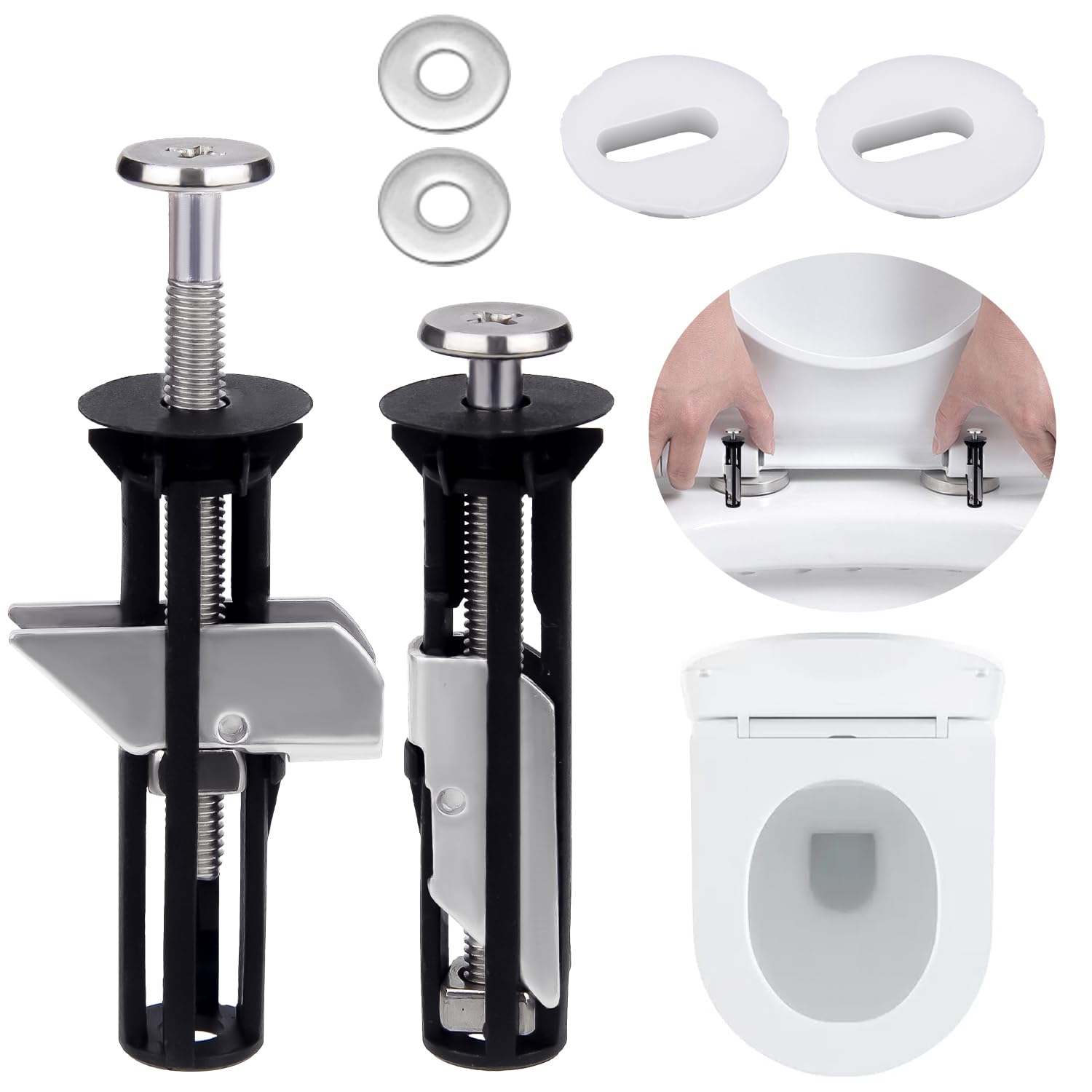Vibbang 2Pcs Heavy Duty Toilet Seat Fastener Bolt Kit, Universal Toilet Seat Bolts, Toilet Seat Screws Fittings Replacement Kit, Easy to Install Stainless Steel Toilet Seat Fixings for WC Toilet