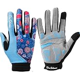 DuShow Bike Gloves for Women Cycling,Pink Floral Workout Gloves Women,Full Finger Biking Driving Riding Gloves for Women,Gel Padded Touch Screen Gym Gloves