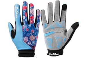 DuShow Bike Gloves for Women Cycling,Pink Floral Workout Gloves Women,Full Finger Biking Driving Riding Gloves for Women,Gel Padded Touch Screen Gym Gloves