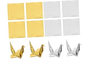Ipetboom 200 Sheets Single-Sided Shiny Origami Paper Square for Arts Crafts DIY Folding Silver Gold Crease