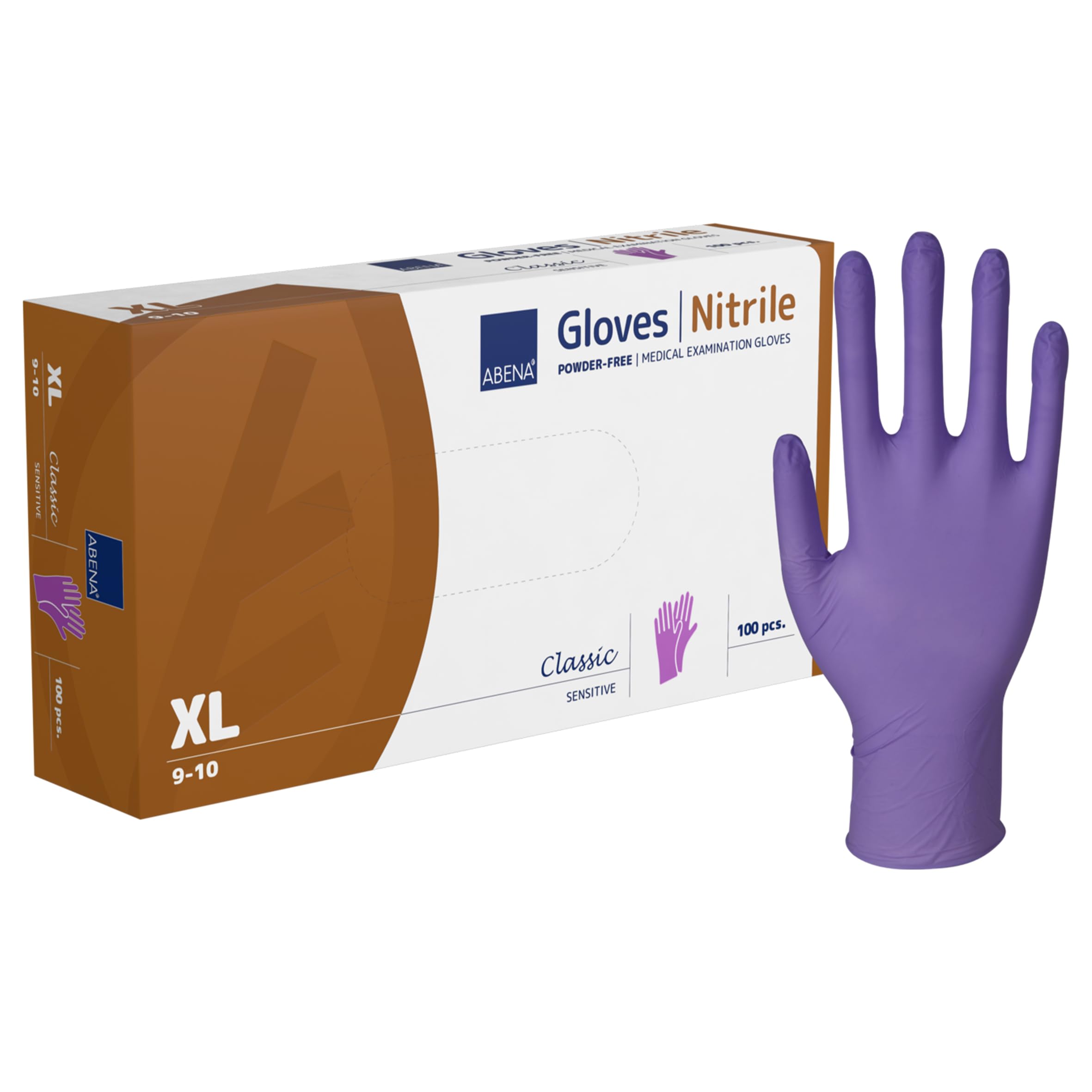 ABENA Purple Disposable Nitrile Gloves, X Large, Pack of 100, Powder Free, Latex Free, Examination Gloves for Cleaning, Food Prep, Beauty, Medical & Hygiene, Strong Single Use Protective Gloves