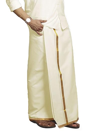 Men's Cream colour Velcro Pocket Jari Cotton Double Dhoti (PC-VEL-PKT-DBL-CREAM-SS-)