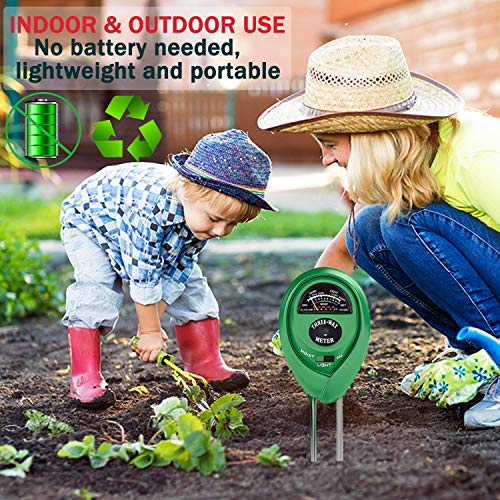 Soil PH Meter 3-in-1 Soil Test Kit Moisture Lawn PH Tester Digital with Moister PH Sunlight for Plants Garden Home FarmIndoor & Outdoor (No Battery Needed)