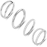 ONESING 4PCS 316L Surgical Steel Double Hoop Nose Rings Hypoallergenic Earring Hoops for CZ Cartilage Helix Rook Tragus Body Piercing Jewelry Stainless Steel Nose Rings Hoops for Women