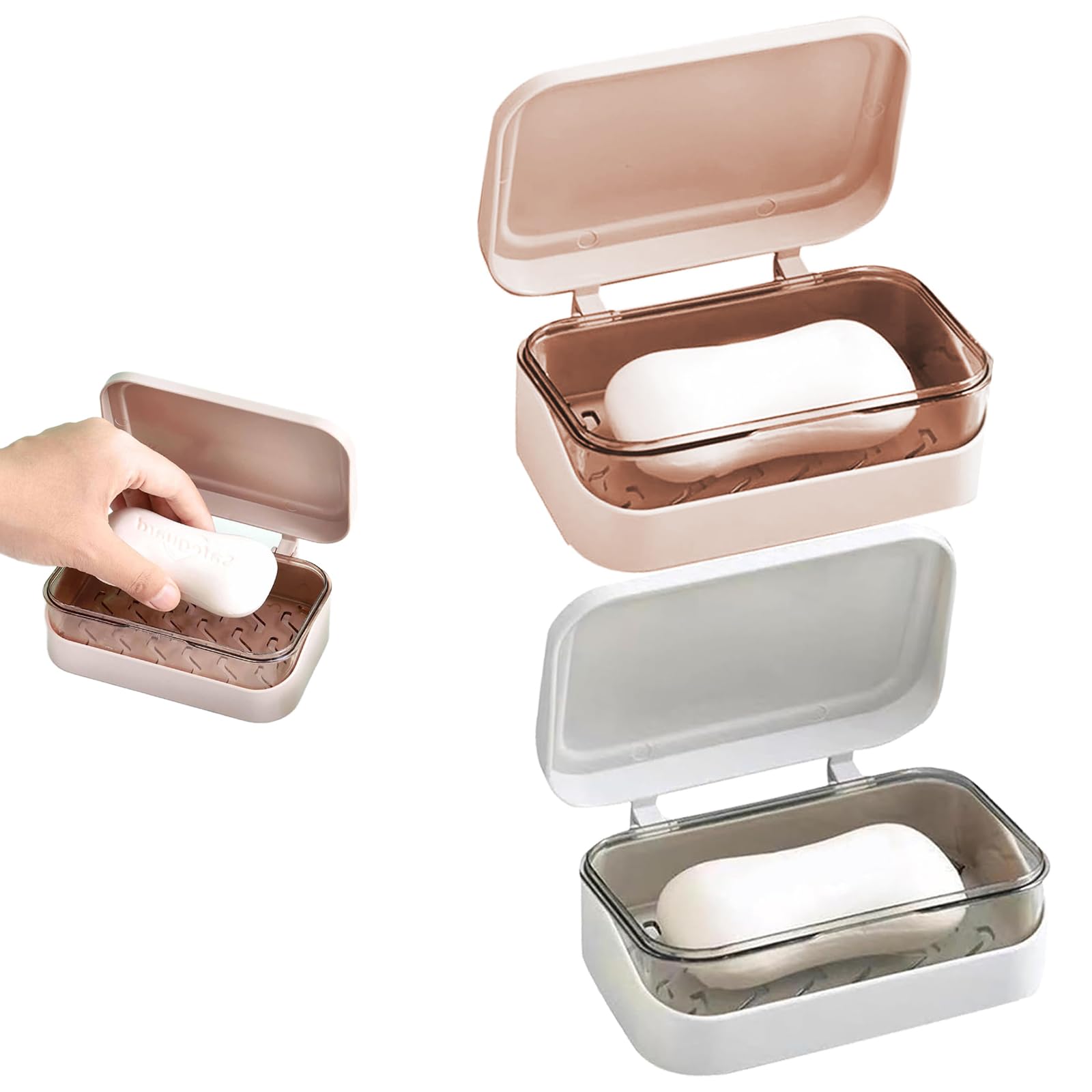 2Pcs Travel Soap Case Soap Dish with Lid, Soap Box with Removable Drainer and Lid Soap Box 2 Layers Waterproof Leakproof Soap Box, Perfect for Bathroom, Travel, Camp, Gym (white/pink)