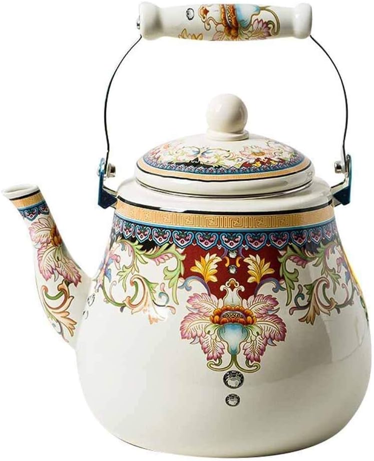 NSHUN Enamel Pot Kettle Teapot,Large Porcelain Enameled Teakettle,Hot Water Tea Kettle,Retro Design, Induction Cooker Coffee Pot for Stovetop