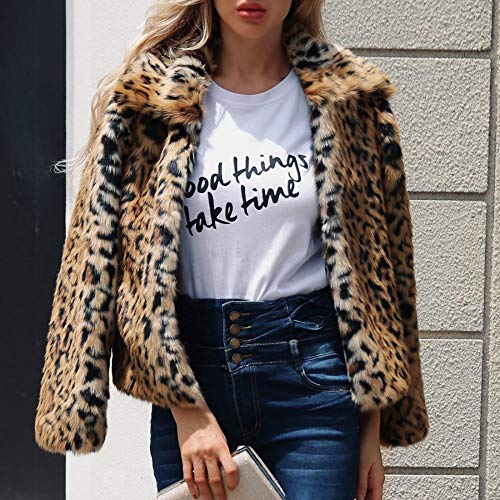 Womens Leopard Faux Fur Coat Vintage Warm Long Sleeve Parka Jacket Outwear (US XL=Asian XXL)