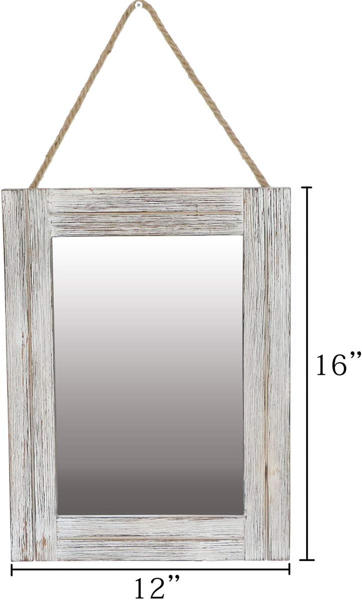 EMAISON 16 X 12 Inch Rustic Wood Framed Wall Mirror with Hanging Rope for Farmhouse Décor, for Entryway, Bedroom, Bathroom, Dresser, Gray: Home & Kitchen