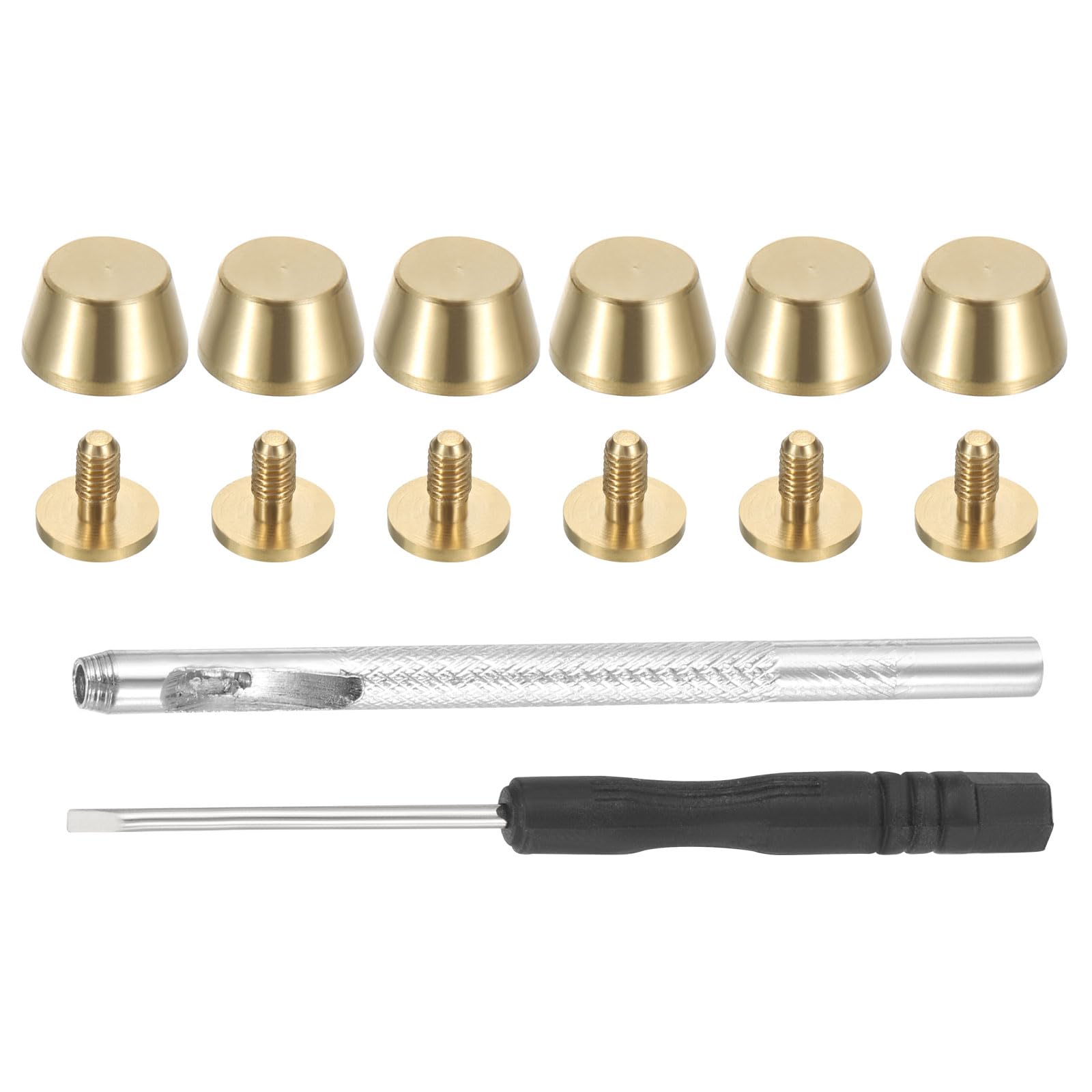 PATIKIL 7 x 7.5 x 10mm Spikes for Clothes, 6 Set Metal Button Spikes Screw Kit Screw Back Flat Head Rivets Screw Buttons DIY Leather Barrel Studs Hardware Trim Craft, Light Gold