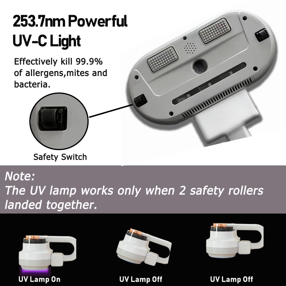 Ne Ros Anti-allergen Mattress Vacuum, Bed Vacuum Cleaner UV Sanitizing,Double Beating Brush Bed Vacuum,Powerful Suction/Ultrasonic/Removes Dust Mite Matters,Bacteria,Virus (A-White)