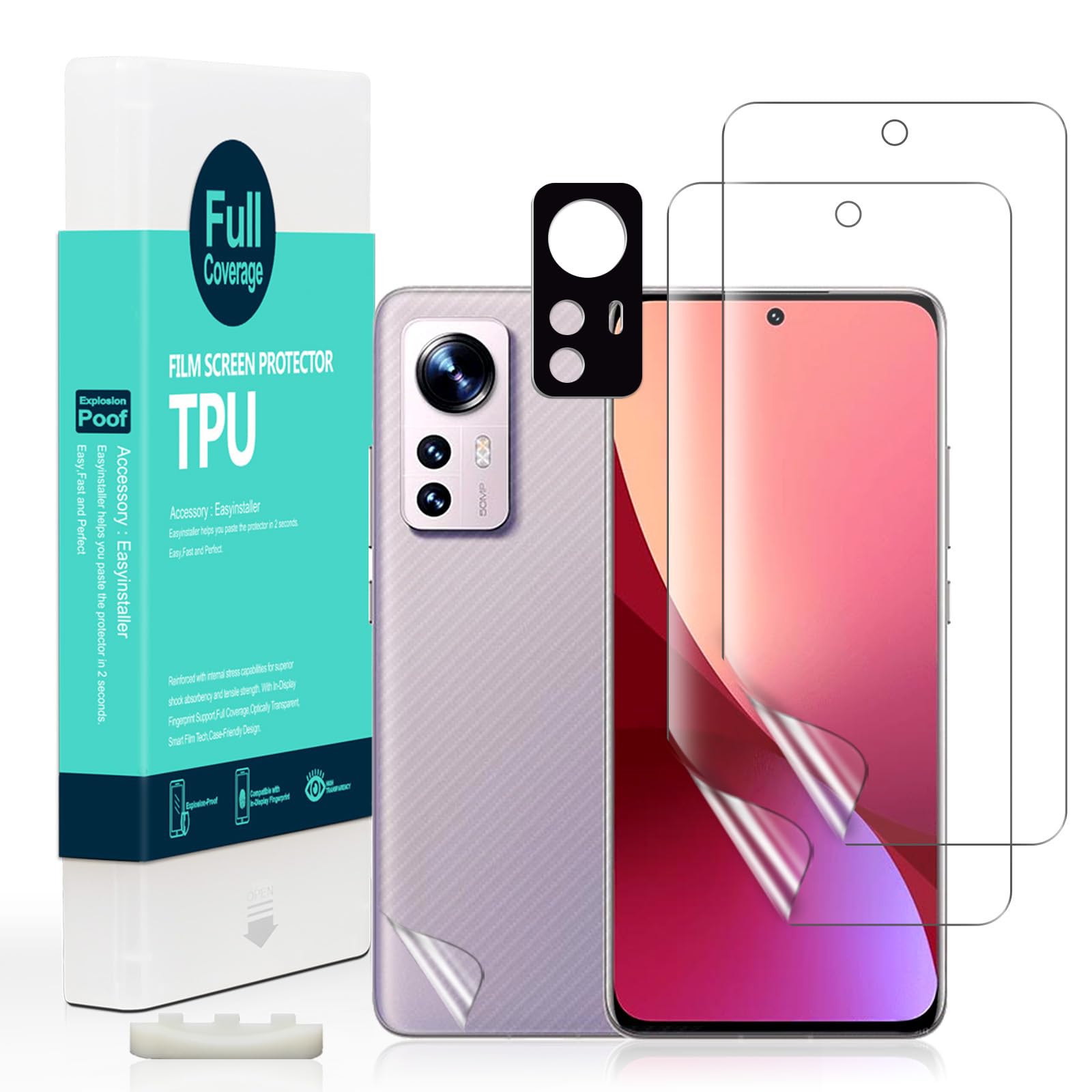 Ibywind Screen Protector For Xiaomi 12 Pro 5G(6.73 Inches),with 2Pcs Flexible TPU Film,1Pc Camera Lens Protector,1Pc Backing Carbon Fiber Film [Fingerprint Reader,Easy to install] — image 1