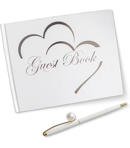 KateMelon Set Accessori Matrimonio: Libro Degli Ospiti Con Penna E Fascia In Raso, Elegante Colore Nero