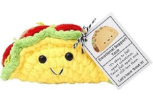 MMNHJHUT Cute Positive Taco Doll,Crochet Emotional Support Plush,Adorable Knitted Taco Doll with Positive Card, Funny Home Office Decor,Soft Wool Crochet Doll for Friends, Parties, Birthdays,Christmas