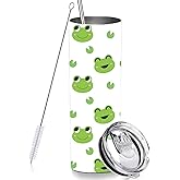 RNFENQS Cute Frog Skinny Tumblers with Lids and Straws, Christmas Gift Vacuum Insulated Stainless Steel Travel Tumbler Cups 20 OZ for Frog Lover