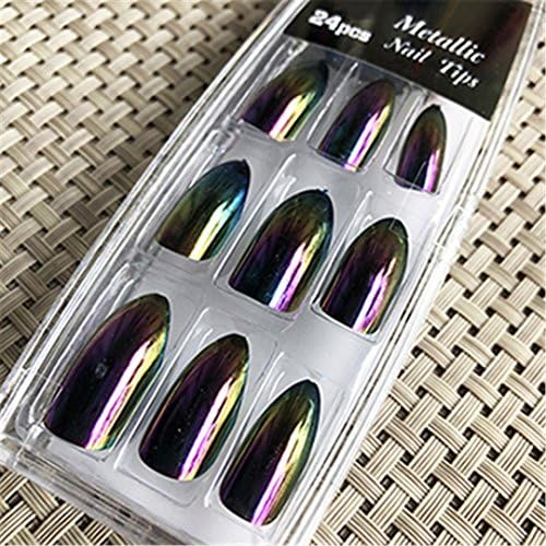 24Pcs/Ket Special Skill Fake Nails Balck Colorful Olecranon Ultra Long Glitter Pointed Ladies Press On Designed Nail Tips 502