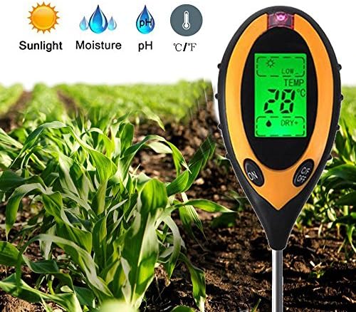 Digital Soil pH Tester, ibdone 4 In 1 LCD Temperature Sunlight pH Moisture Soil Meter Measuring Instrument for Home,Farm,Lawn, Garden, Battery Operated (Not Included)