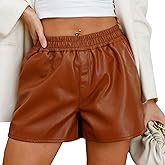 Tulucky Womens Casual High Waisted Stretchy Faux Leather Shorts with Pockets