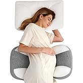 Momcozy Plus W Shaped Pregnancy Pillow for Sleeping - Adjustable Maternity Pillow for Side Sleepers - Portable Wedge Belly Support -Compact Design for Back Belly and HIPS, Grey White