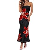 ZESICA Womens Summer Boho Floral Strapless Maxi Dress 2026 Off Shoulder Bodycon Tube Mesh Sexy Cocktail Party Long Dresses
