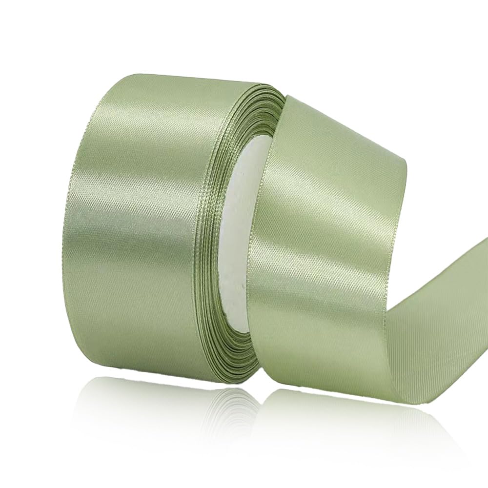 Sage Green Ribbon 40mm for Christmas Party Decorations，23 Meters Sage Green Satin Ribbon for Gift Wrapping, Crafting, Wedding Party, Hair Bows, Floral Bouquets, Anniversaries，Baby Showers