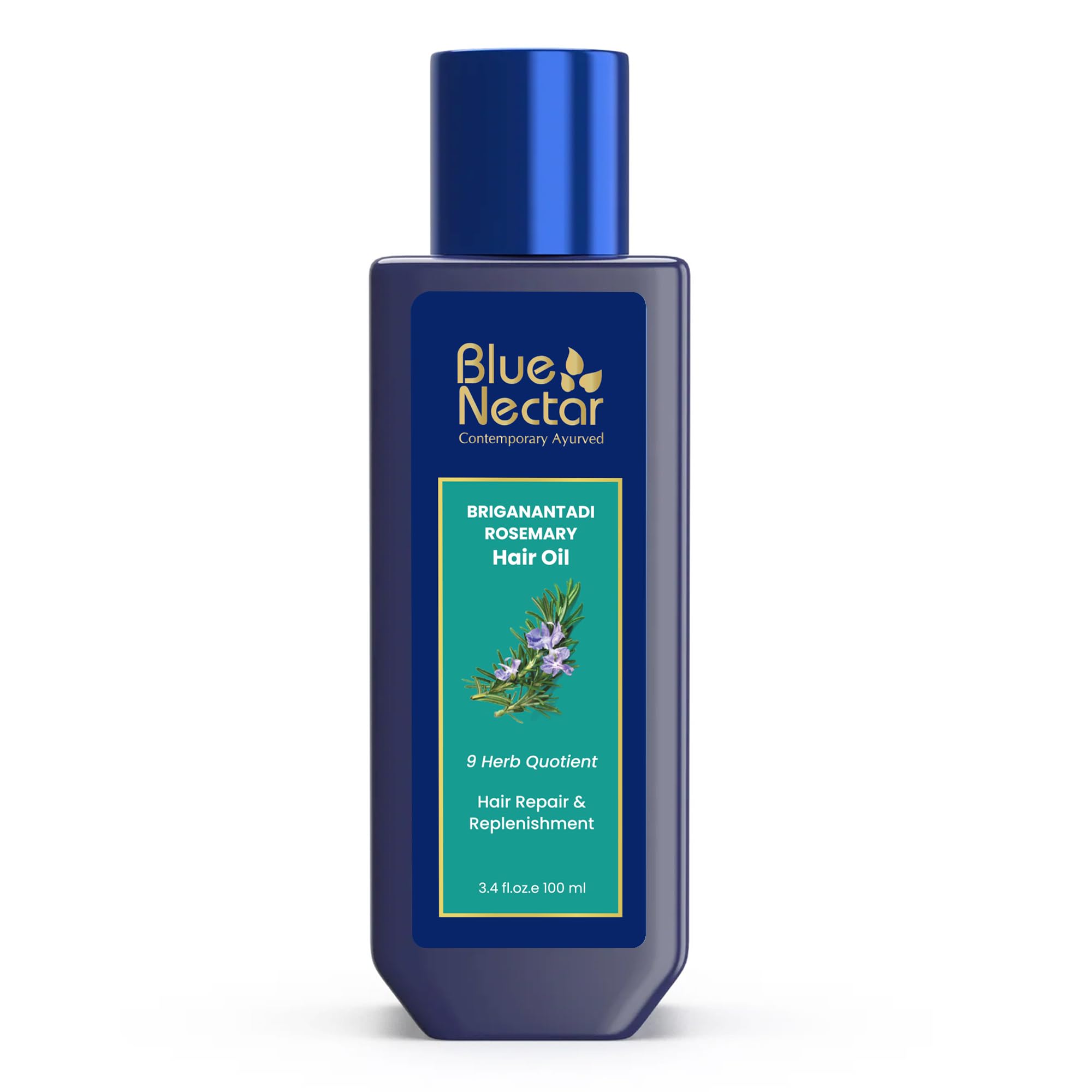 Blue Nectar Rosemary Oil for Hair Growth with Bhringraj Oil for Hair, 100% Natural Ayurvedic Hair Scalp Oil with Amla Hair Oil (9 Herbs,100 ml)