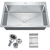 Vivrhintty 30-inch Single Bowl Workstation Kitchen Sink, Drop-in/Top-Mount Stainless Steel with Nano Coating & Basket Straine