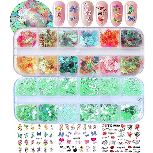 Holographic Nail Sequins Star Leaf Iridescent Nail Glitters Flakes Resin Nail Art Decorations Chunky Glitter Flower Stickers Decals for Nail Art & Crafts (SET015A) - Thumbnail 7