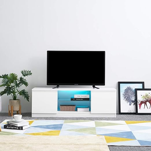 Panana Tv Board Lowboard Fernsehschrank Weiss Hochglanz 120 X 39 X 40cm Inkl Mehrfarbiges Led Amazon De Kuche Haushalt