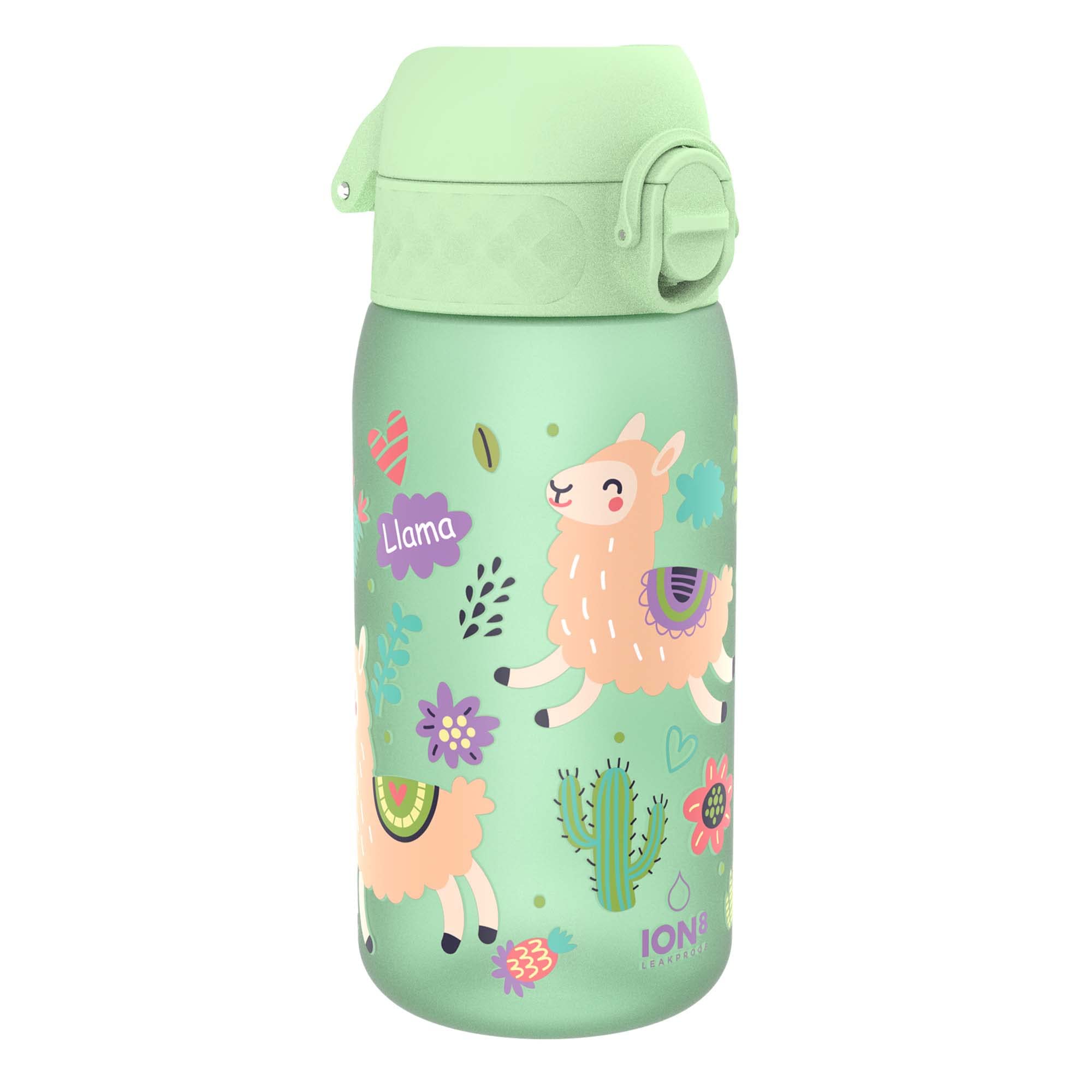 Ion8 Kids Water Bottle, 350 ml/12 oz, Leak Proof, Easy to Open, Secure Lock, Dishwasher Safe, BPA Free, Carry Handle, Hygienic Flip Cover, Easy Clean, Odour Free, Carbon Neutral, Llamas