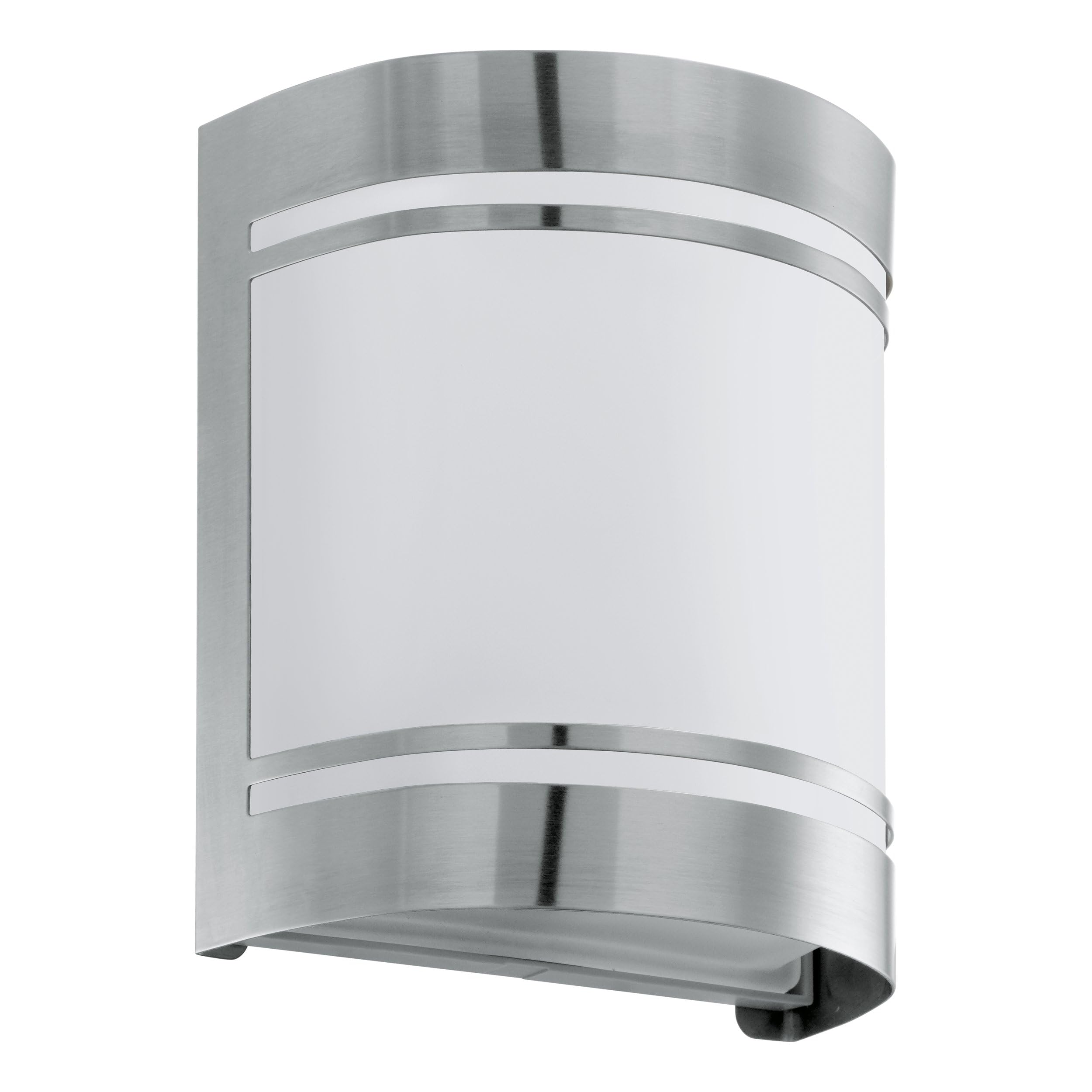 EGLO Cerno Outdoor Wall Light, 1-Bulb Outdoor Light, Stainless Steel Wall Light, Colour: Silver, White, Glass: White, Satined, Socket: E27, IP44