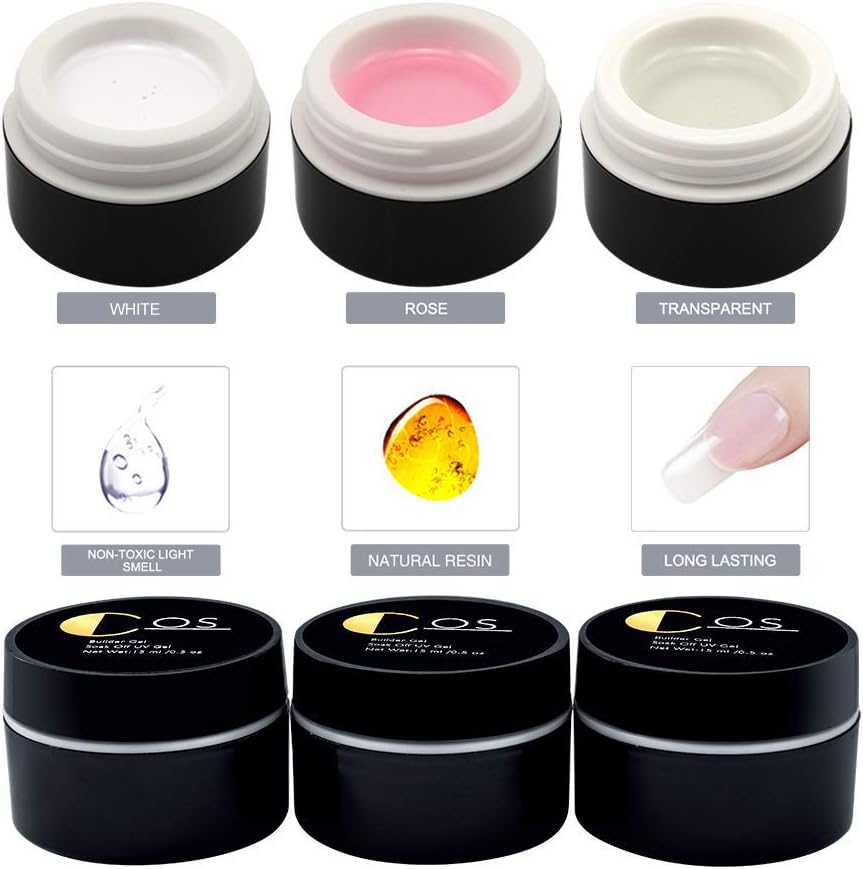 Aushelly UV Nail Bulider Kit 3pc UV Gel Extension French False Nails Tips Acrylic Nails DIY Nail Art Kit