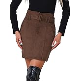 Allegra K Faux Suede Skirt for Women's High Waist Casual Belted Pencil Skirts