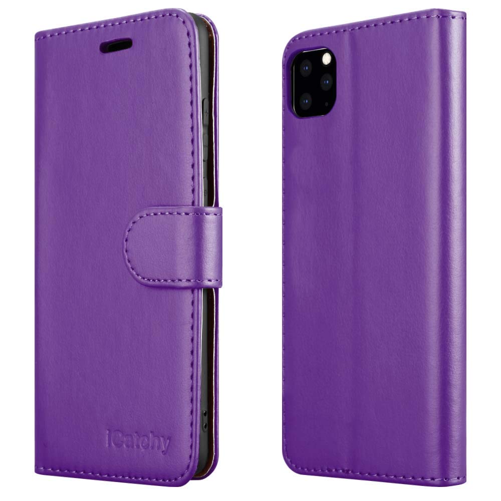 iCatchy iPhone 11 Pro Wallet Case Leather Flip Folio Phone Cover Card Slots Magnetic Stand Slim Protective Design (Purple) — image 1