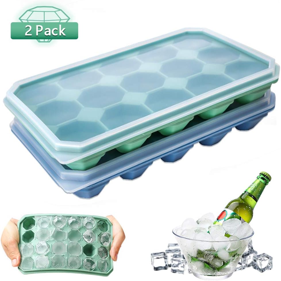 ZDZDZ Ice Cube Trays 2 Pack, DIY Silicone Ice Tray with Removable Lid Easy Release Crushed Ice Trays Stackable 30 Cavities Flexible Ice Cube Molds for Cocktail, Whiskey, Chocolate