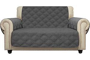 CHHKON Loveseat Cover 100% Waterproof Non-Slip Quilted Furniture Protector Sofa Cover for Pets for Leather Couch (Dark Grey, 46")