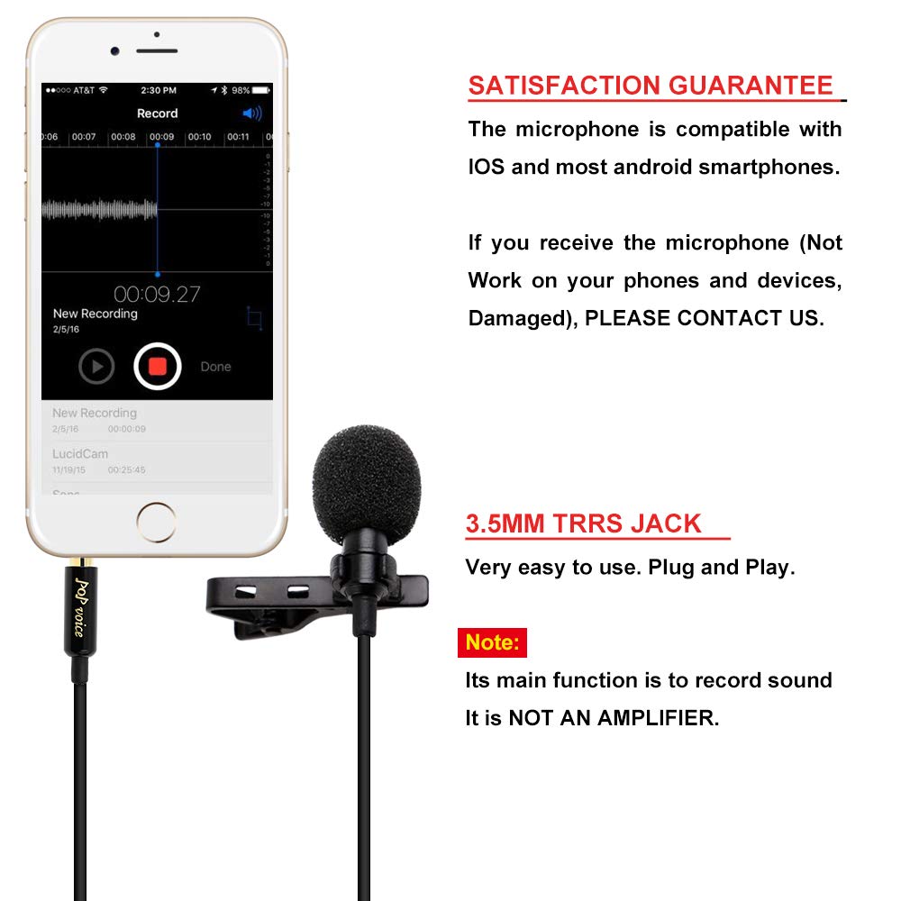 Professional #1 Best Lavalier Lapel Microphone Omnidirectional Condenser Mic for Apple IPhone Android & Windows Smartphones,Youtube,Interview,Studio,Video Recording,Noise Cancelling Mic