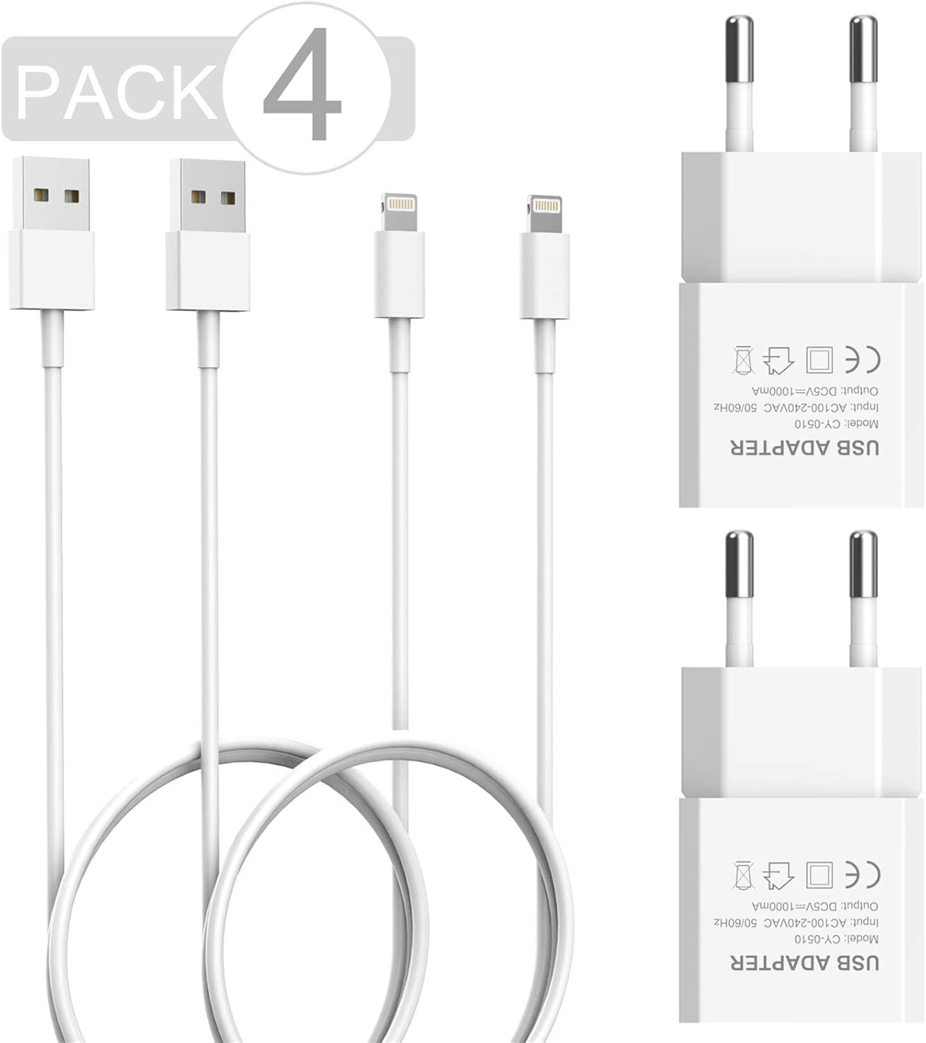 Niluoya Caricatore, 4Pack Caricabatterie e 1M Cavetto Cavo Ricarica