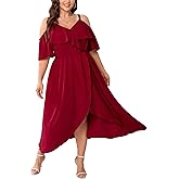 SHESTARR Womens Plus Size Cold Shoulder Dress Short Sleeve Ruffle Summer Sundress High Low Flowy Maxi Long Dresses