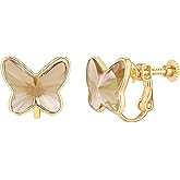 EVEVIC Austrian Crystal Butterfly Clip On Earrings for Women Adjustable Screw Back Non Pierced Earring 14K Gold Plated Hypoallergenic Jewelry