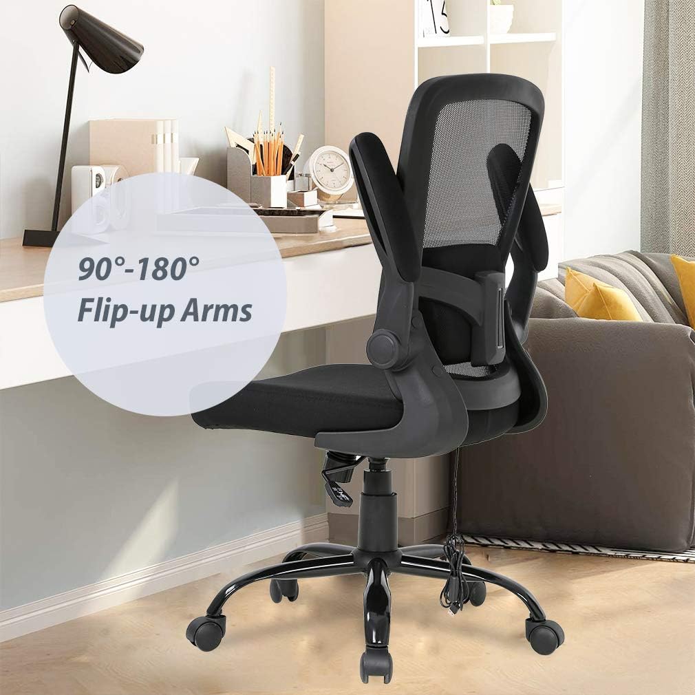 Home Office Chair Ergonomic Desk Chair Mesh Computer Chair Swivel Rolling Executive Task Chair with Lumbar Support Arms Mid Back Adjustable Chair for Adults, Black: Furniture & Decor