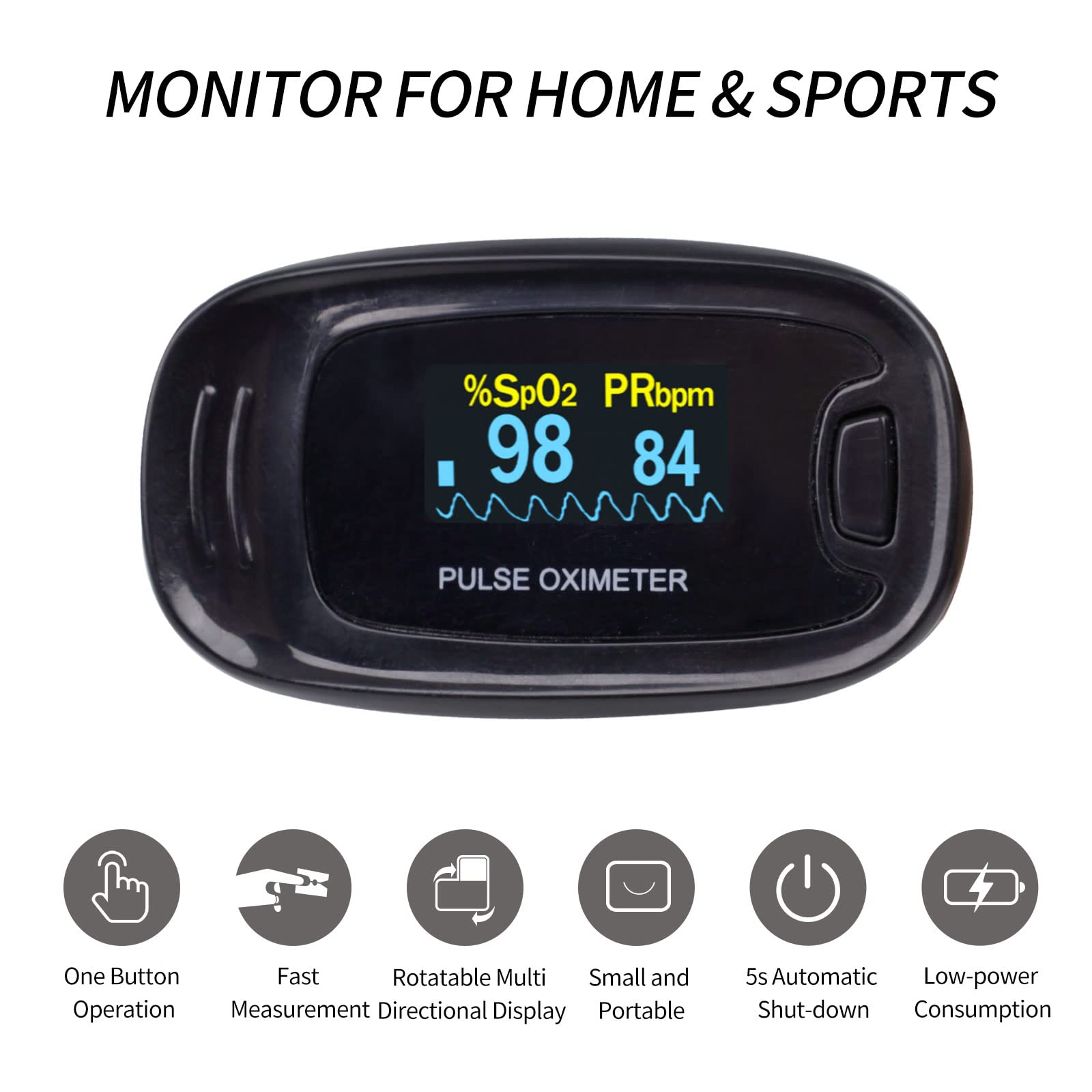 CONTEC CMS50NA Pulse Oximeter Fingertip Blood Oxygen Saturation Monitor SpO2 and PR Value Waveform Blood Oxygen Neck/Wrist Corda, Black