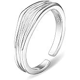 Aliyoham Wave Ring for Women, 925 Sterling Silver Adjustable Rings Modern Geometric Open Knuckle Stacking Jewelry Gift