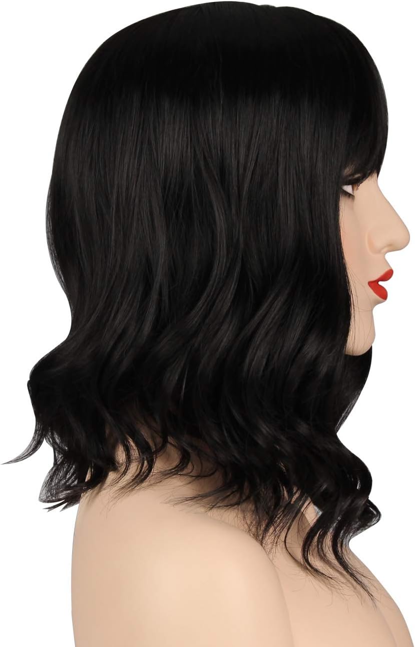 OKVGO Short Curly Bob Wig with Wig Cap for Women Cosplay Party and Daily Use Black - Image 5