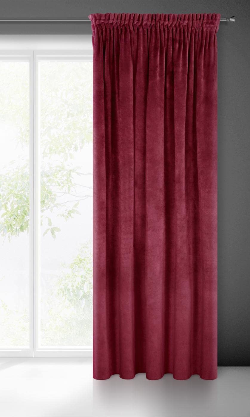 Eurofirany VILLA Soft Plain Opaque Velvet Curtain with Rufflette Tape For Rail - 1 Unit, Fluffy Panel Drape Classic Glamour Elegant Living Room, Bedroom, 290 g/m2, W55 x L106, Bordeaux