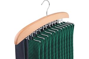 SunTrade Wooden Tie Hanger,24 Tie Organizer Rack Hanger Holder 24 Hooks (Beige)