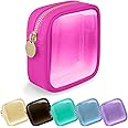 UIXIZQ Clear Mini Makeup Bag, Small Nylon&PVC Cosmetic Travel Bag TSA Approved Toiletry Bag with Zipper, Preppy Transparent Coin Purse for Women Men Girls(Mini-Hot Pink)
